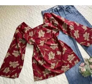 Maroon Floral Bell Sleeve Top