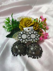 Original Black Polish Mirror Jhumke