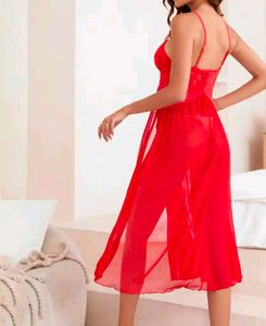 sexy Red Lace Lingerie Nightgown With Panty Set