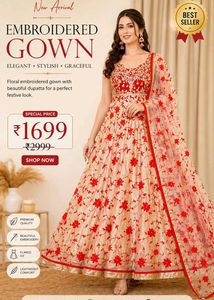 Embroidered Golden Red Gawn