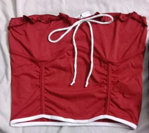 S size Red Ruched Strapless Top