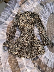 Leopard Print V-Neck Ruffle Dress