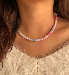 Chic Pearl & Clay Bead Choker Necklace