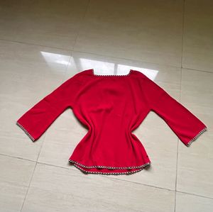 ❤️ Red Printed Square Neck Top | Soft Girl Meets P