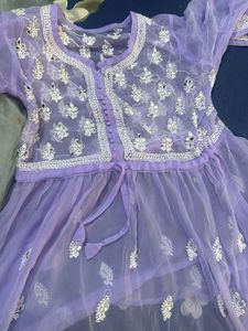 Beautiful lavender color embroidered mirror work
