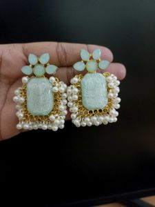 Mint Green Pearl Earrings