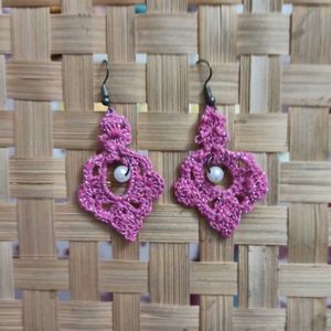 Handmade Pink Crochet Pearl Earrings
