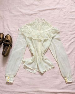Vintage Lace Ruffle Victorian Blouse