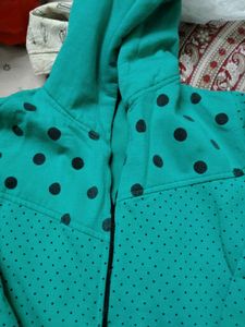 Teal Polka Dot Zip-Up Hoodie
