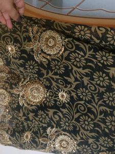 Black &amp; Gold Embroidered Kurta with sharara and du