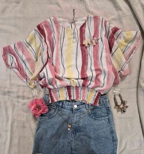 Flared striped floral cutesie top