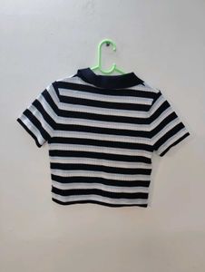 Y2K Striped Zip-Up Polo Shirt✨