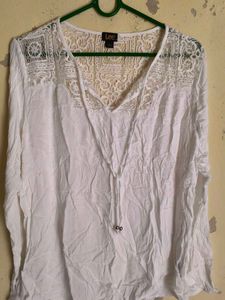 White Lace Detail Tunic Top
