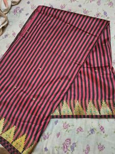 Elegant Pink &amp; Black Striped Saree