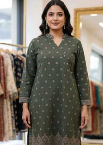 Olive Green Printed Kurta