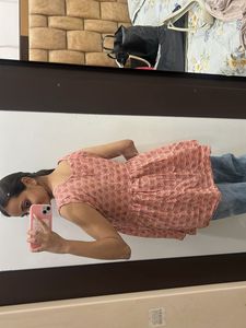 Pink Printed Sleeveless Kurta