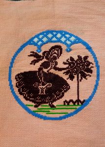 Vintage Cross-Stitch Folk Art Wall Hanging