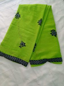 Vibrant Green Embroidered Saree