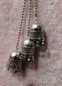 Silver Jhumka Earrings with Mirror