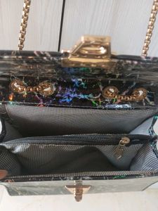 Holographic Marble Clutch Black side Bag