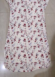 White Floral Print Kurta