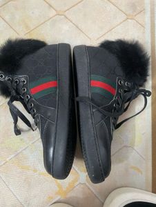 Gucci Fur Trim High-Top Sneakers