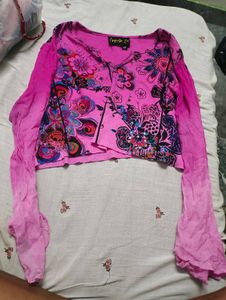 Vibrant Pink Floral Print Bell Sleeve Top