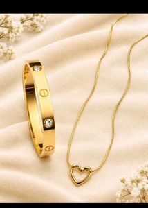 Combo of Elegant Gold Heart pendant &amp; Bracelet Set