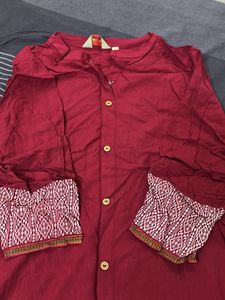 Maroon Kurta with Printed Sleeves