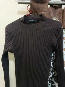 Elegant Brown Ribbed Bodycon Dress