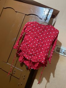 Red Kurti with White Heart Print