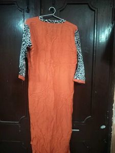 Orange Kurta with Leopard Print Accents
