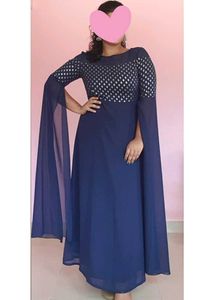 Navy Blue Printed Maxi Dress