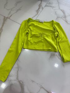 S Neon Green Ribbed Cropped Top