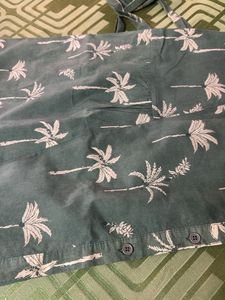 Green Palm Tree Print Midi Dress
