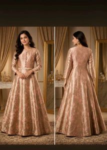Elegant Peach Brocade Gown