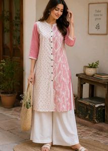 Elegant Pink & White Kurta