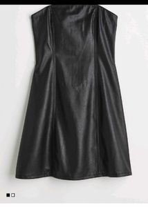 Black Faux Leather Strapless Dress