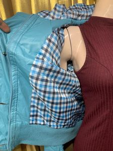 Stylish Teal Quilted Bomber Jacket