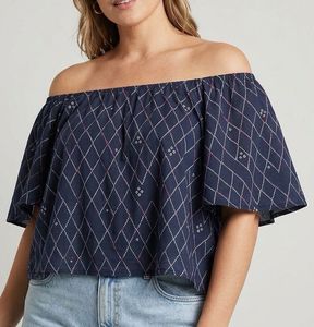 Navy Off-Shoulder Printed Top