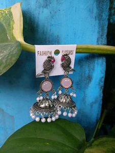Boho Silver Jhumka Earrings