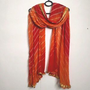 Vibrant Orange & Red Striped Dupatta