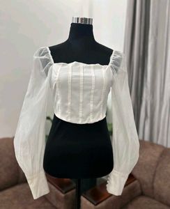 Chic White Sheer Sleeve Corset Top