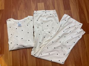 h&m Cream Heart Print Pajama Set