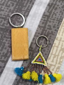 Boho Beaded Tassel Keychain &amp; Wooden