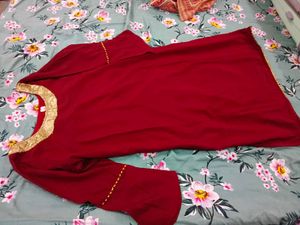 Elegant Maroon Kurta Set with Dupatta &amp; Potli Bag
