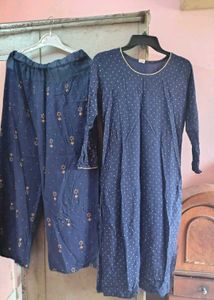 Navy Blue Printed Kurta Set