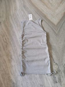 Sleek Grey Sleeveless Ruched Dress