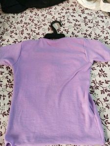 Cute Lilac Ribbed Tee with Bow Detail