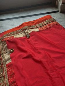 Vibrant Red Embroidered Saree
